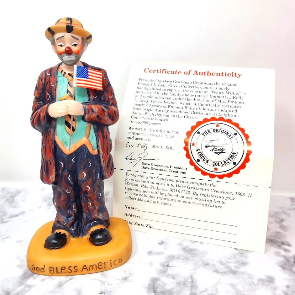 Vintage Emmet Kelly God Bless America Circus Collection Figurine